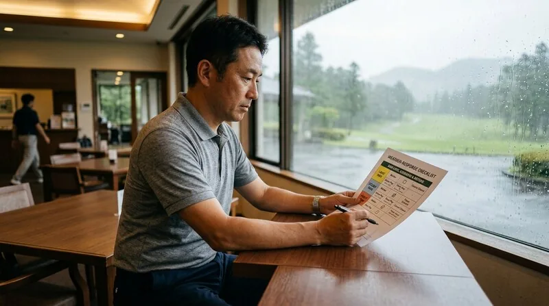 接待ゴルフ 雨・中止・遅延の天候対応マナーと幹事の判断基準